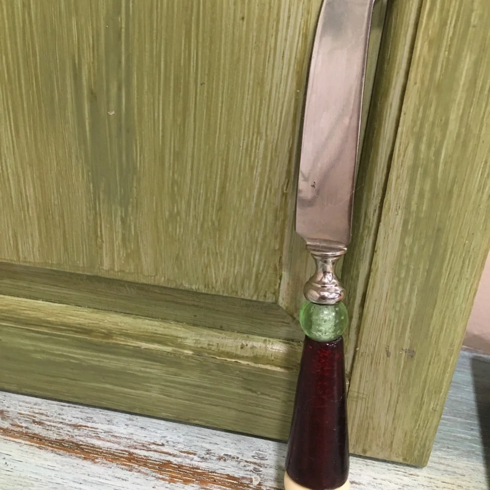 Vintage Handmade Silver Glass Cheese Knife Serveware